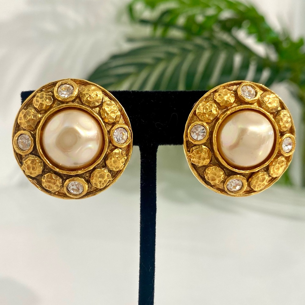 Authentic Vintage 1970s-80s Chanel Gold Clip Earrings w Pear and Crystal Details